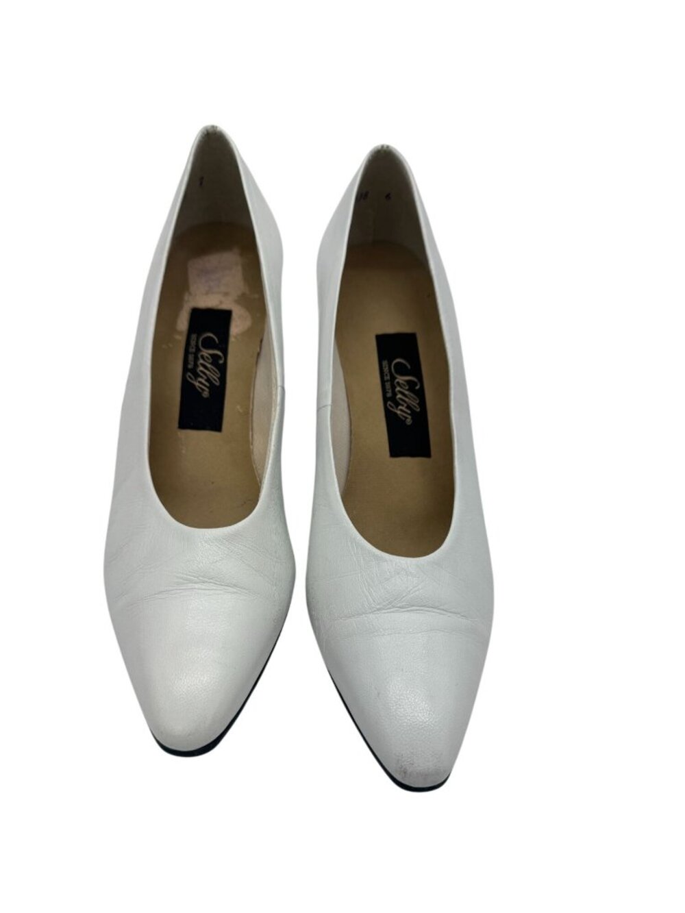 Selby White Leather Pointed Toe Heeled Pumps Womens Size 7 Slip On Dress Shoes